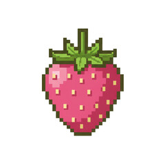 Pixel Art Strawberry Icon: Retro 8-bit Fruit Design