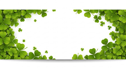 Lucky green clover leaves border frame on white background for st patrick's day celebrations and irish heritage decor