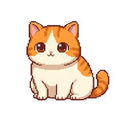Cute Pixel Art Orange Tabby Cat Sitting Portrait, Adorable Kawaii Kitten Illustration
