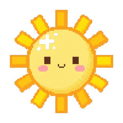 Cute pixel art sun character with smiley face and blushing cheeks