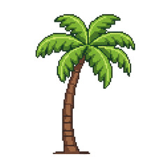 Pixel Art Palm Tree Icon on White Background - Retro Tropical Vector