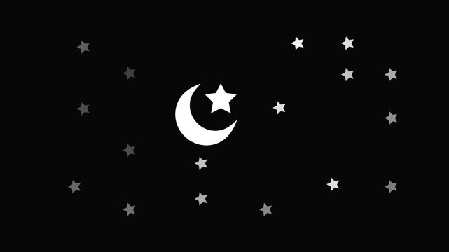 Crescent Moon and Stars on Black Background Night Sky Animation celestial