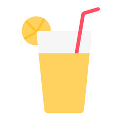 Flat illustration of a glass of lemonade with lemon slice garnish. Perfect for summer drink themes, refreshment visuals, caf&eacute; menus, and beverage designs.