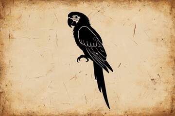 Fototapeta premium Elegant black parrot silhouette standing on a textured background