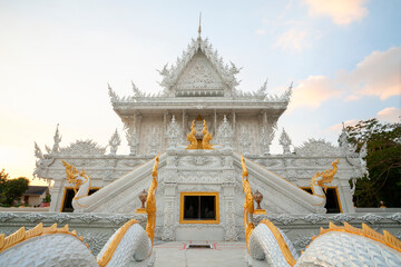Fototapeta premium Wat Kanan white temple in Phuket, Thailand. New Buddhist temple in Phuket, located in Thalang. Tourist attractions in Thailand.