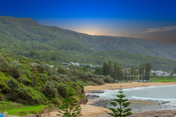 Sea Cliff Bridge on the southern coast of Sydney with sweeping Ocean Views and Mountain terrain. a major Bridge Road on the beautiful Australian coastline Australia
