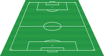 Green Soccer Field Perspective View - Realistic 3D Angled Football Pitch Layout with White Boundary Lines for Sports Strategy and Stadium Design Vector