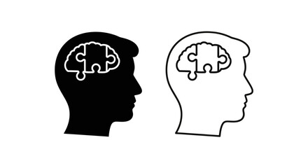 Connecting minds: puzzle pieces in heads symbolizing collaboration and problem solving Vector