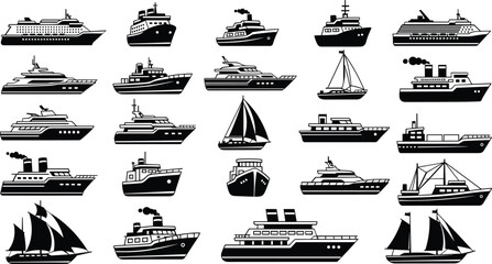 Black and white silhouette ships and boats silhouettes sailing ships © Shamim creative 