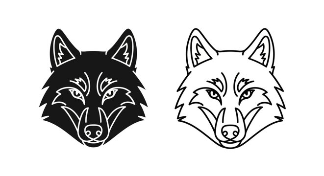 Two wolf faces, wolf head silhouette, wolf sketch, wolf art, wolf drawing, wolf illustration Vector