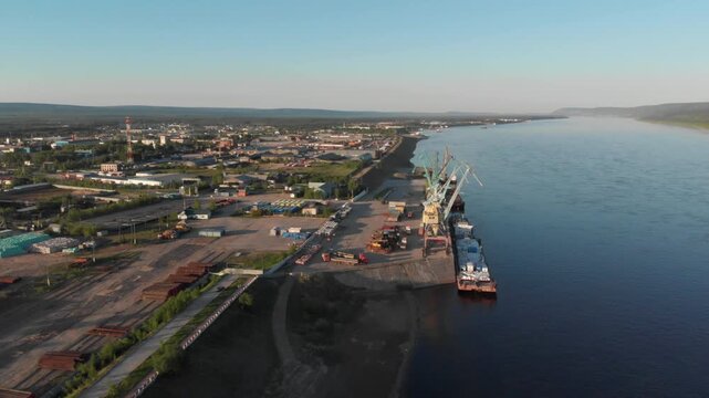 Lensk city. Aerial drone view