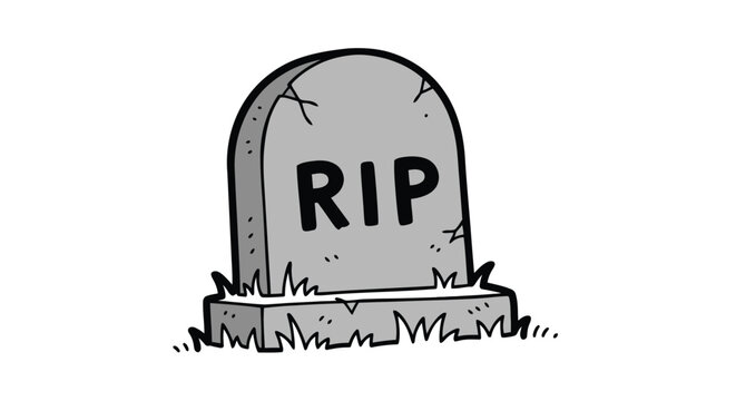 Cartoon gravestone marking a final resting place with a prominent rip inscription