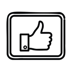 Obraz premium Black and white thumbs up in squared outline frame smooth hand gesture positive approval