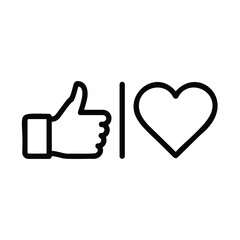 Obraz premium Black thumbs up and heart outline in smooth monochrome line black and white line outline