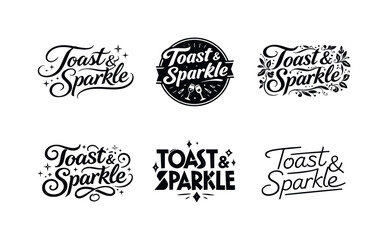 Obraz premium Toast and sparkle. Set lettering. harmonious lettering variations of the same emblematic concept, each with different artistic interpretation