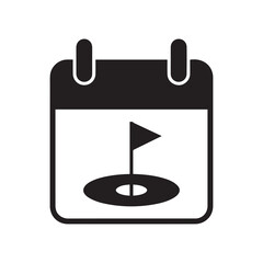 Obraz premium Golf flag icon on a calendar page black and white minimalist design flat style illustration symbolizing scheduling or planning sports activities