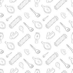 seamless pattern of barbershop equipment in doodle style