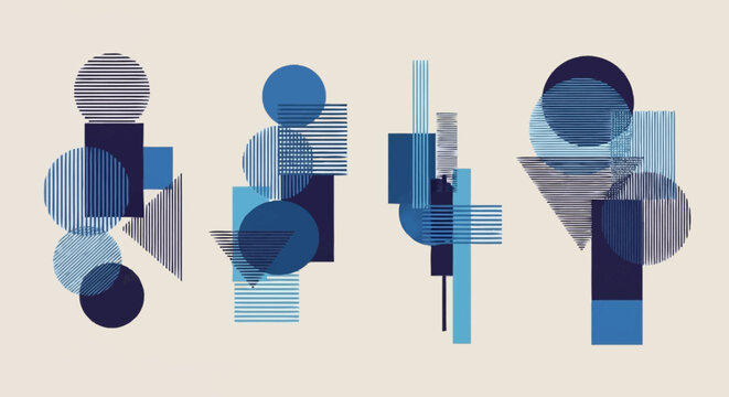 Abstract Geometric Shapes in Blue Tones.