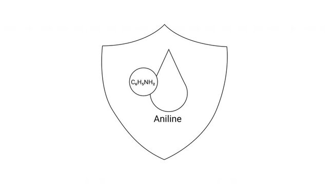 Aniline Chemical Structure and Shield Symbol Animation.