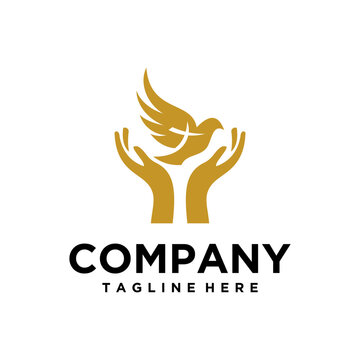 Church Logo Design with Cross, Dove, Holy Spirit Fire, and Hands