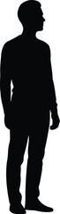 Vector silhouette of a standing man in profile, looking right, ideal for website UI, app design, or presentation graphics. isolated PNG with Transparent Background