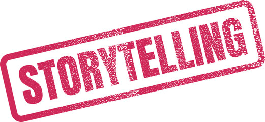 Storytelling red stamp impression illustrating the power of narratives and effective communication ©  Design_ mn