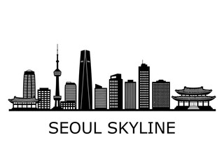 Obraz premium Seoul Skyline Silhouette Vector Illustration with Famous Landmarks.