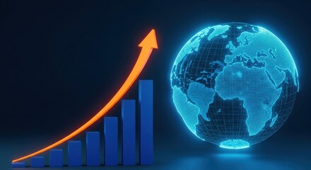 Global business growth concept with rising graph and digital globe