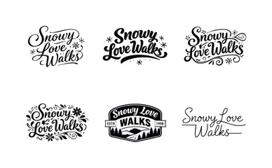 Fototapeta premium Snowy love walks. Set lettering. harmonious lettering variations of the same emblematic concept, each with different artistic interpretation