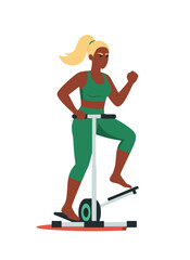 Fototapeta premium woman doing step aerobics, stepper platform workout, cardio fitness training, female endurance exercise, home gym routine, healthy active lifestyle, aerobic workout session, sporty woman exercising, w