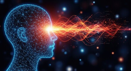 Fototapeta premium Futuristic human head with glowing brain connections and energy flow
