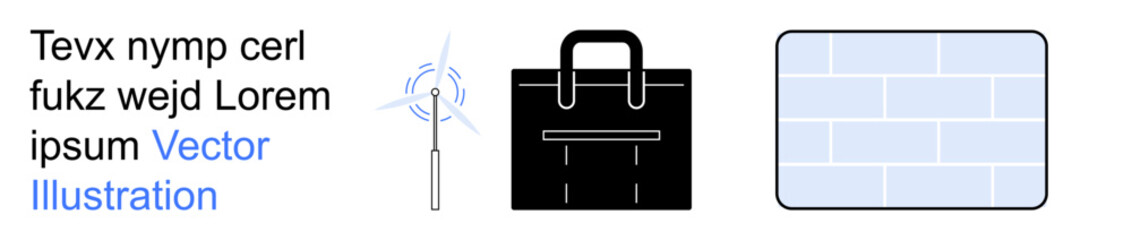 Business, creativity, magic, organization, stability, design. Black business bag, magic wand emitting sparkles and stylized brick wall. Organization and creativity concept in a clean design © robu_s