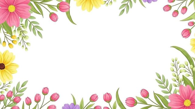 Beautiful Animated Spring Floral Border with Copy Space