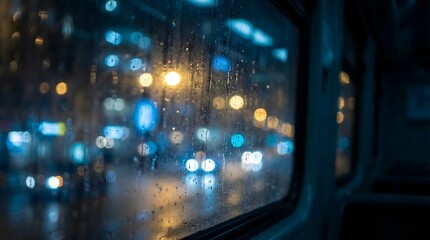 Fototapeta premium Rainy Night City Lights Through a Wet Window