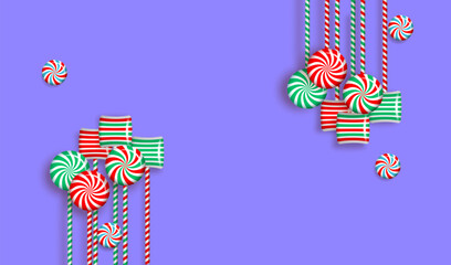 Candies and lollipops on bright color background