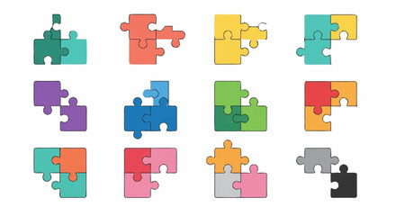 Naklejka premium Colorful Jigsaw Puzzle Pieces Arranged in Grid.