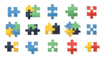 Naklejka premium Colorful Jigsaw Puzzle Pieces Arranged in Grid.