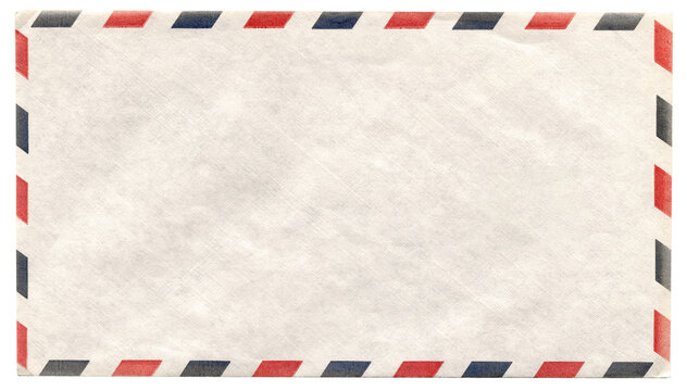 Vintage 1960s Blank Aged Airmail Envelope with Red and Blue Border - Old Yellowed Ephemera