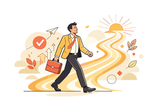   Successful transition. Professional confidently moving forward with renewed identity,