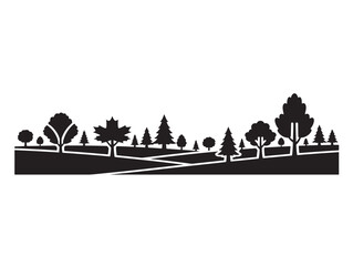 Naklejka premium Pastoral country field trees silhouette for beautiful farm landscape art