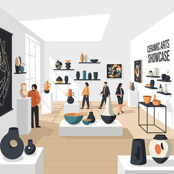 People viewing art in a gallery.