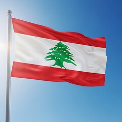 Fototapeta premium The national flag of Lebanon waving in the clear blue sky