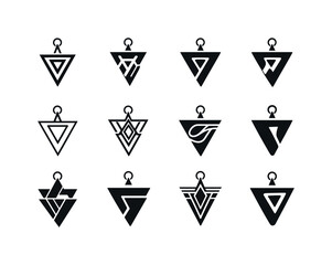   Earrings. Icon set. Set Logo of Earrings: geometric triangle earring. harmonious logo variations of the same emblematic concept, each with