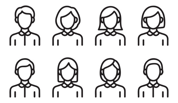 Corporate avatar line icon set showing various business people professional headshots and profiles