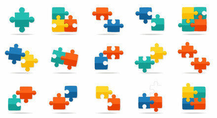 Colorful Puzzle Pieces Arranged in Grid Pattern.