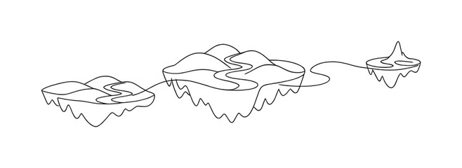 Pastel Dreamland Islands. "Pastel dreamland scenery". Minimalistic one-line drawing floating islands with soft