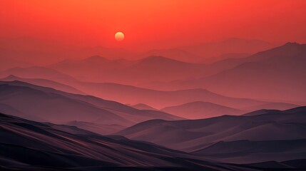 Obraz premium Crimson Horizon Over Silent Dunes A Dreamscape of Warm Tones and Desert Majesty