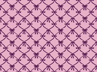 格子柄　黒リボン　ピンク色　シームレス