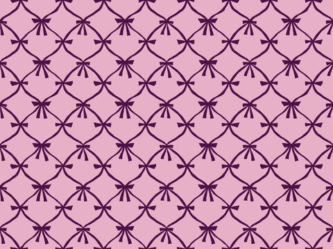 格子柄　黒リボン　ピンク色　シームレス