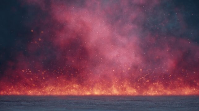 Spectacular cosmic scene with fiery hues illuminating a dark sky
